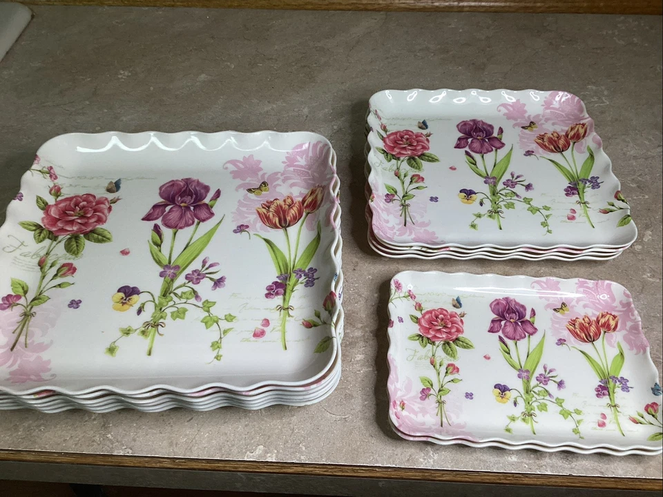 Lot Of 12 Vintage Serving Trays / Plates-Spring Flowers- New - 3 Different Sizes - Image 1 of 4