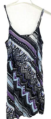 Lily White Womens Cami Top Tunic Purple Black Geometric Print Sz:M runs small  - Image 1 of 4