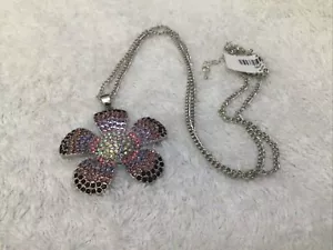 TJC Silver Tone Multi Colour Crystal Flower Necklace New Size 29”/31” 7673* - Picture 1 of 3
