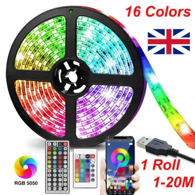 E-HOMEBESTBUY 1-20M LED Strip 5050 RGB Lights Colour Changing Tape Cabinet Kitchen Lighting UK