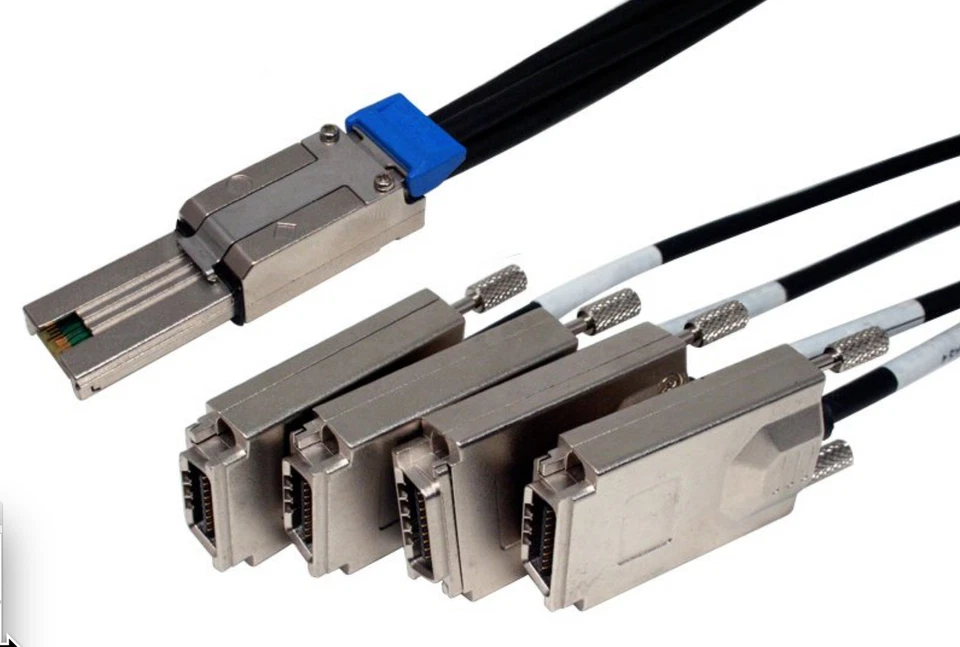 NEW Mini SAS SFF-8088 - 4X x 4, 4X w/Thumbscrews SFF-8470, 2 meters - Image 1 of 3