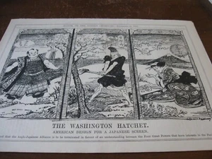 1921 Original POLITICAL CARTOON - WWI Japanese Screen Print BRITAIN USA GEISHA - Picture 1 of 5