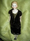 Sweet, 7" German antique bisque shoulderhead, dollhouse Lady doll orig. clothes