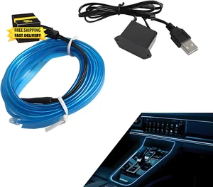 EL Wire Interior Car LED Strip Lights, 16.4FT USB Auto Neon Light Strip with 6Mm - Picture 1 of 7