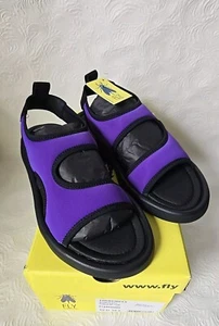Sandalias Fly London para mujer viola y tela negra planas Reino Unido 4/EUR 37 nuevas con caja - Imagen 1 de 12