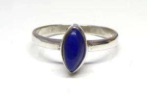 Handmade 925 Sterling Silver Marquise Lapis Lazuli Stone 8 x 4mm Ring Size J - W - Picture 1 of 7