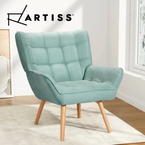 Artiss Armchair Lounge Chair Accent Chairs Sofa Linen Fabric Cushion Seat Blue - Picture 1 of 8