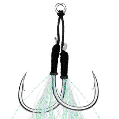 10 pares de ganchos de asistencia de doble jigging plantilla de metal cebo lento anzuelo de pesca luminoso Foto 1 de 4