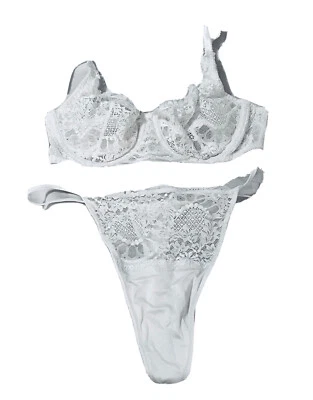 Conjunto de 2 bragas y sujetador de encaje transparente blanco Felina 36C/L nuevas sin etiquetas Foto 1 de 4