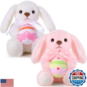 Simgoing Easter Bunny Stuffed Animal Cute Plush Rabbit Holding Easter Eggs Fu - Picture 1 of 5