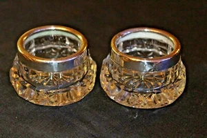 Matching Pair Antique Silver Rim Cut Glass Salts Hallmarked JHW London 1919 - Picture 1 of 10