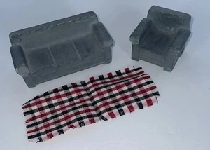 Casa de muñecas azul sala de estar hombre-cueva muebles sofá y silla 1:12 miniaturas de madera - Imagen 1 de 11