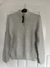 MARKS & SPENCER MENS ECRU GREY CHUNKY KNITTED 1/4 ZIP WITH WOOL JUMPER Size M