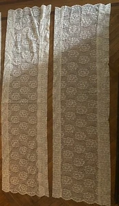 Vintage Pair Window Valances Lace Off-White Floral 14” W X 58” L Valance - Picture 1 of 3