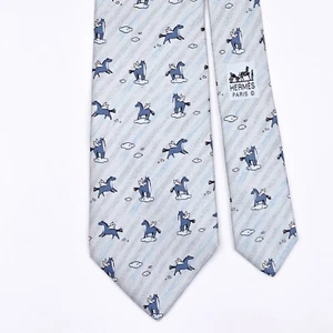 HERMES TIE 7859 UA Pegasus on Light Blue Silk Necktie - Picture 1 of 6