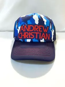 Andrew Christian Mesh Camo Snap Back Trucker/Ball Cap - Blue Camo/Red - Imagen 1 de 5