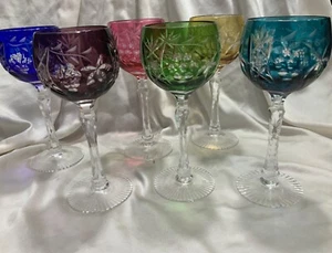Rare Colored crystal Wine Glass Beyer in Grapes Decor  Aquamarine 70s Germany - Picture 1 of 7
