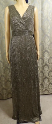 Marina Metallic Knit Sleeveless Surplice V-Neck Long Gown gold/black mix NWT s12 - Image 1 of 4