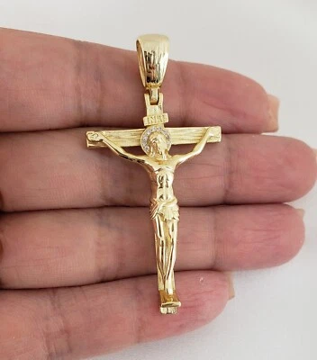 Colgante crucifijo de Jesucristo chapado en oro de 14 quilates de plata de ley 925 maciza para hombre Foto 1 de 2