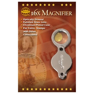 Whitman 16X Magnifying Glass with Wide Field Lens Blister Pack -for Coin Grading - Picture 1 of 2