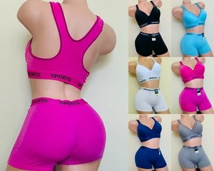 Lot 2-6 Wireless Bra & Short Set Sports Bras Workout Active Wear Yoga Racer Back - Picture 1 of 36