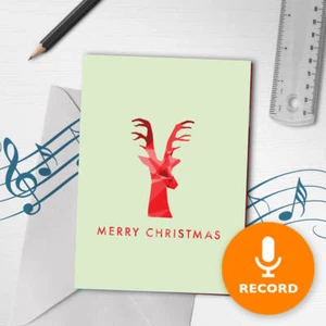 Recordable Merry Christmas Card Minimalist Reindeer Red Musical Card 00012 - Picture 1 of 4