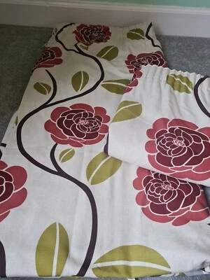 Modern Next used curtains 89x88 in natural with red floral design  - Image 1 of 4