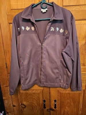 Vintage Teddi Brown Fall Leaves Zip Up  Jacket Womens Size Large - Image 1 of 4