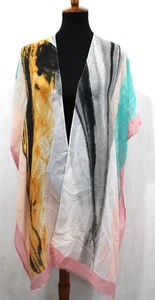 NWT JC Sunny Just Classic OS Watercolor Art Striped Open Cardigan Duster - Picture 1 of 7