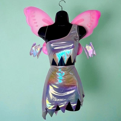 Medium Butterfly Fairy Halloween Costume Set Wings Faerie Skirt Festival Rave - Image 1 of 4