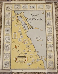 Original 1933 Chicago Weltausstellung Poster Karte der Ausstellung Lake Michigan... - Bild 1 von 16