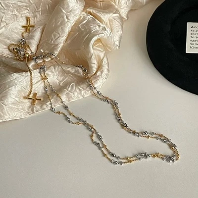 Gold Cross Rosary Lariat Station Necklace S925 Silver Gold Sparkle Y-Necklace - Image 1 of 4