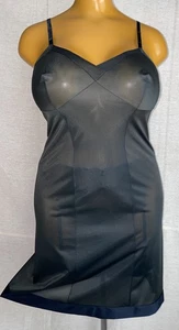 Kayser Vintage Full Slip Petticoat, Black Slippery Sheer Nylon, 14 - Picture 1 of 13