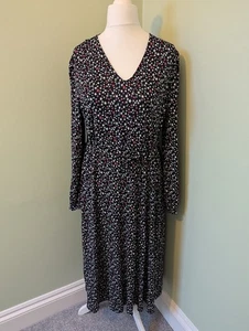 M&S Midi Dress Size 16 Black Star Print Long Sleeved Stretch - Picture 1 of 11