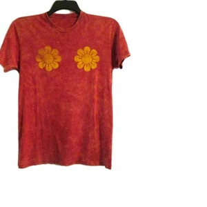 Burn The Bras Red T Shirt Size Medium No Size Tag Short Sleeve Flower - Picture 1 of 4