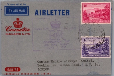 1953 年诺福克群岛加冕封面 FFC 到白金汉宫伦敦英格兰 — 第 1/2 张图片