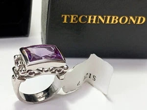925 Sterling Silver Amethyst Gemstone Ring Modern Large TECHNIBOND New Size 7 - Picture 1 of 7