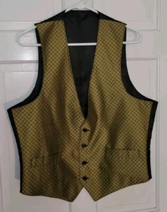 Gold Black Plaid Silk Look Button Front Formal Vest. Mens 40 - Picture 1 of 5