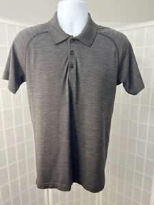 Lululemon Metal Vent Tech Short Sleeve Polo Size Lg Black Grey Active - Picture 1 of 16