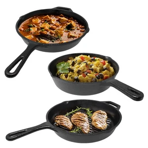 Cast Iron Frying Pan Griddle Frying Pan Skillet Pan Grill Fry Cooking Seasoned - Picture 1 of 36