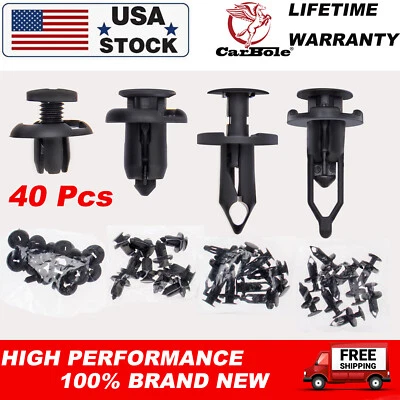 40x Clips for Hole Plastic Rivet Retainer Fender Bumper Push Pin Fastener 4 Type - Image 1 of 4