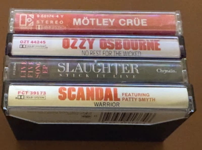 4 CASSETTE ROCK LOT - MOTLEY CRUE/OZZY/SLAUGHTER/SCANDEL - CASSETTE TAPES - Image 1 of 4