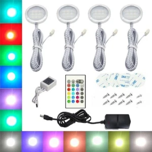 4PCS Kitchen Under Cabinet LED Puck Light Closet Shelf Counter Hardwired Remote - Picture 1 of 12