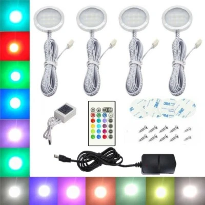 TKOOFN 4PCS Kitchen Under Cabinet LED Puck Light Closet Shelf Counter Hardwired Remote