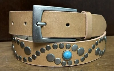 "Cinturón de cuero marrón Steve Madden para mujer remaches planos piedras azules talla S 1-1/8"" de ancho" Foto 1 de 4