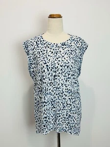 Witchery Womens Top White Blue Speckled 100% Linen Rolled Sleeve Blouse Boho L - Picture 1 of 7