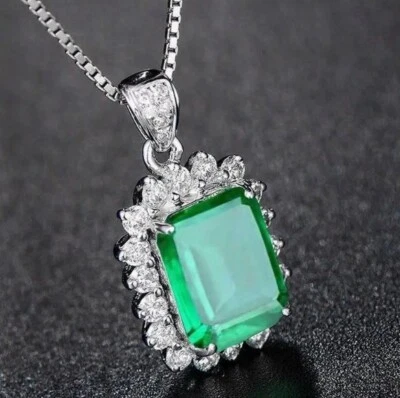 Starlite 10 ct Lab created Moissanite/ Emerald  Pendent  & 2 ct stud earrings - Image 1 of 4