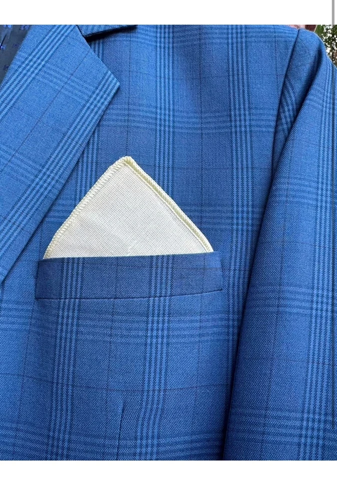 Hell Blues Men Light Yellow Pocket Square Linen with Embroidered Edge 24cm X24cm - Image 1 of 3