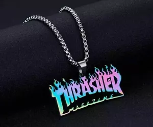 Thrasher Magazin Regenbogen Flamme Skater Anhänger Halskette Edelstahl NEU - Bild 1 von 4