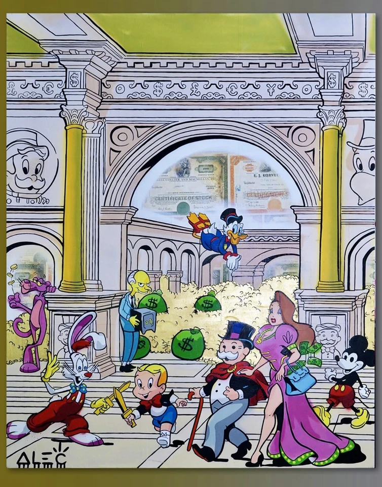 Alec Monopoly “$ Team Walking Through $ Palace”Print On Canvas 24x36” 1:1 - Image 1 of 1